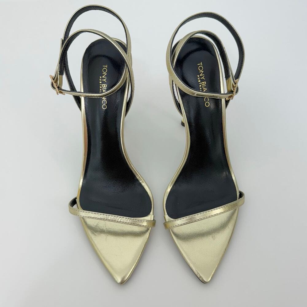Tony Bianco Myra Sandal Heels Gold Metallic Nappa Leather Size 6 - Picture 2 of 11